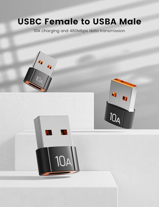 20Pack 200W USB C to USB Adapter, with Fast Charging & 480MB Data Transfer, USB C Converter for Apple Watch Ultra iWatch Series 8 7,iPhone 16 15 Plus Pro Max,Black