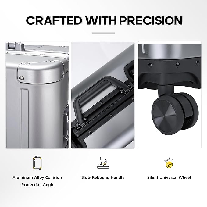 YYW All aluminum-magnesium Carry-On Luggage 24 Inch,Airline Approved Lightweight Suitcase with TSA Lock and Silent Wheels,Suitable for business travel (gunmetal gray, 24in)