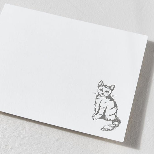 Minted Furry Friend Stationery Set, Set of 10, Flat Note Cards & Envelopes for Invitiations and Handwritten Thank You Messages, Black & White Cat, Gifts for Men & Women, Pet Lovers, Luxurious Paper