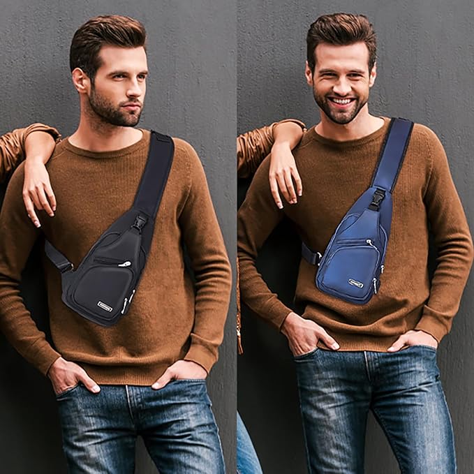 Peicees Mens Leather Crossbody Bag Trendy Sling Bag Man Purse Waterproof Sling Backpack Daypack Cross Body Chest Bag for Men