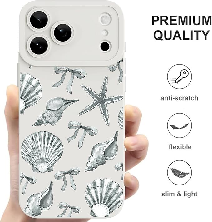 ZIYE Designed for Phone 17 Pro Case White Seashell Bow Pattern with Camera Protection,Soft TPU Silicone Rubber Protective Cover Cute Design Cases Compatible with Phone 17 Pro 6.3 Inch