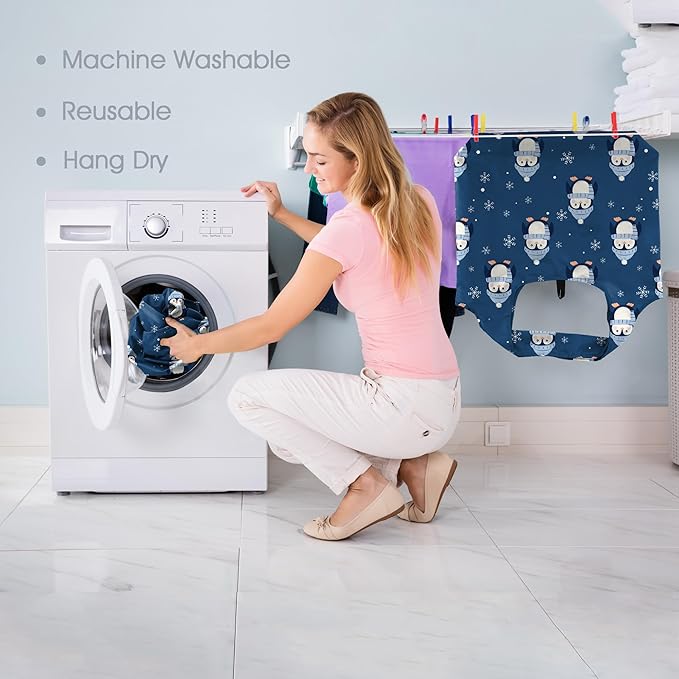 BeeGreen Christmas Reusable Grocery Bags with Zipper Storage Pouch 6 Pack Peguins Reusable Shopping Bags Bulk with Elastic Band Foldable-Machine Washable Christmas Gifts Tote Bags