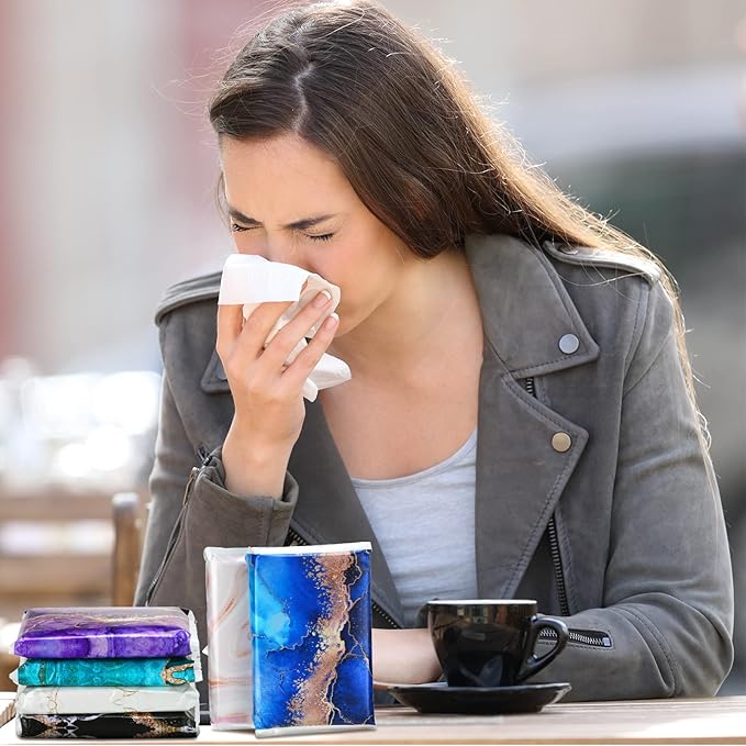 24 Packs Travel Size Tissue Pocket Slim Pack Facial 3 Ply Wallet Size Pocket Tissues for Travel Wedding Party Favors, 6 Styles(Marble Print)