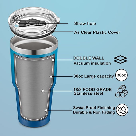 COMOOO 30oz Stainless Steel Tumbler Bulk with Lid and Straw Insulated Tumbler Coffee Cup Durable Double Wall Vacuum Travel Coffee Mug Thermal for Hot and Cold Drinks Dark Night, 8 Pack