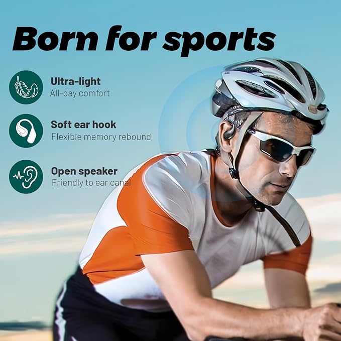 Open Ear Wireless Bluetooth Headphones, Sport Over Headset Built-in Mic, LED Display, Touch Control Earphones, IPX5 Waterproof for Sports Running Driving Cycling (Black)