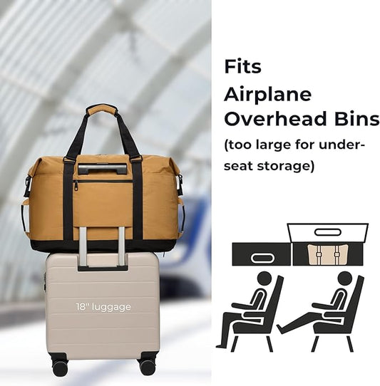 SUNNY BIRD Duffel with Utility Pouch, 40L Weekender Overnight Bag with Shoe Compartment for Travel and Sports (Brown and black)