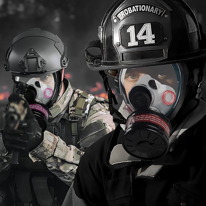 HANUU Gas Mask, Gas Masks Survival Nuclear and Chemical with 40mm Activated Carbon Filter, Tactical Full Face Respirator Mask for Gases Dust Vapors Chemicals Spray Paint Sanding Welding (4 Pack)