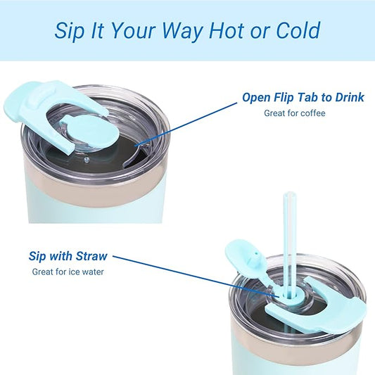 Drinco - 20 oz Stainless Steel Tumbler | Double Walled Vacuum Insulated Mug With Lid, 2 Straws, For Hot & Cold Drinks (20oz Morning Sky Blue, 20oz)