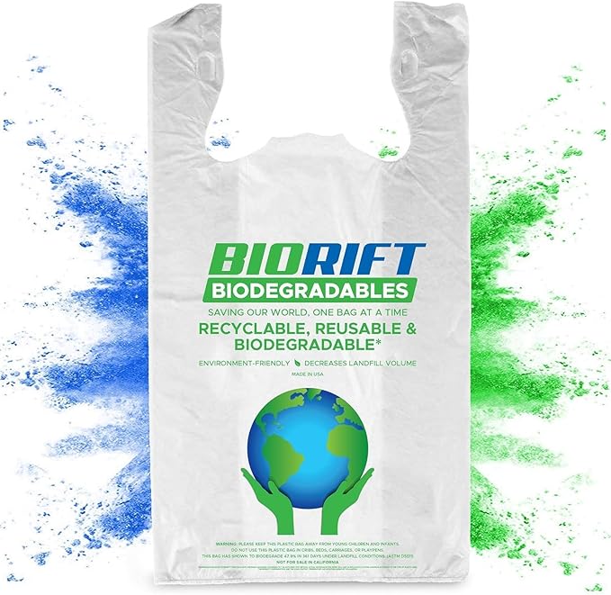 Biodegradable Thank You Bags | 500 Count - Bulk | Extra Thick, Strong, Recyclable, & Reusable | 100% Biodegradable Shopping Bags, Grocery/Restaurant/Supermarket | 12” x 6.5” x 22” |