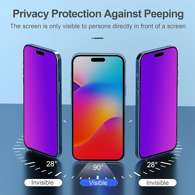 Compatible for iPhone 15/iPhone 16 Privacy Screen Protector Tempered Glass 6.1 Inch, Purple Gradient Anti Spy Anti Blue Light HD Easy Installation
