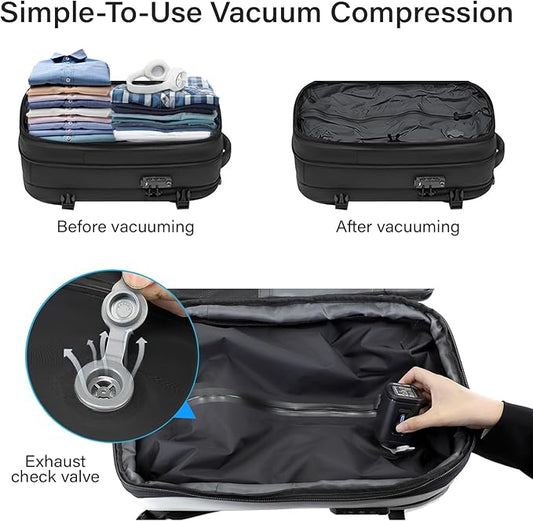 Travel Backpack with Vacuum System,60L Expandable Vacuum Backpack Travel with TSA Lock,17.3 inch Laptop Backpacks Vacpack Backpacks with Vacuum(Black,External Air Pump)