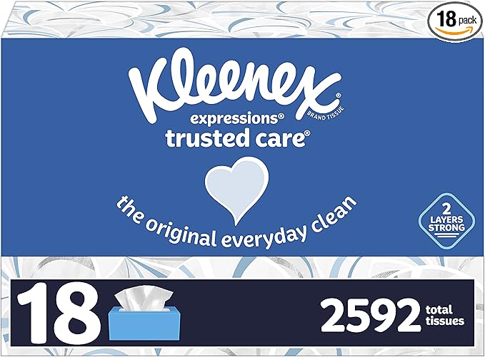 Kleenex Expressions Trusted Care Facial Tissues, 18 Boxes, 160 Tissues per Box, 2-Ply (2880 Total Tissues)