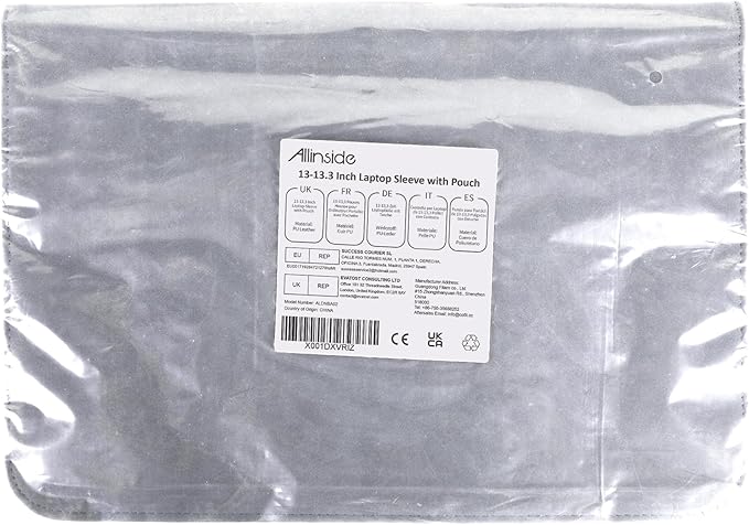 Allinside 13 Inch Laptop Sleeve Case for MacBook Air 13 2018-2025/MacBook Pro 13 2016-2022/Macbook Pro 14 2021-2024, Waterproof PU Leather Horizontal Envelope Protective Case Cover, Gray