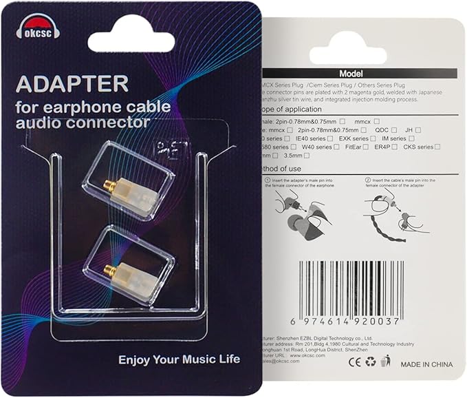 okcsc 2.5MM Male to MMCX Female Headphone Adapter for Dual MMCX Cable Adapter for AKG Y400 Y500 Y50BT Y50 Y45BT Y600NC for JBL E55BT E50BT E45BT E40BT E40 E35 E30 Tune 600BTNC DUETNC 1 Pair Black