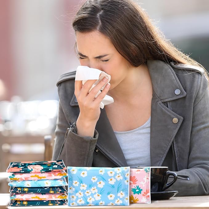 PerKoop 100 Pack Pocket Tissues Travel Slim Packs Small Facial Tissues Wallet Size Toilet Paper for Travel Guest Wedding Supplies, 4 Styles(Country Floral)