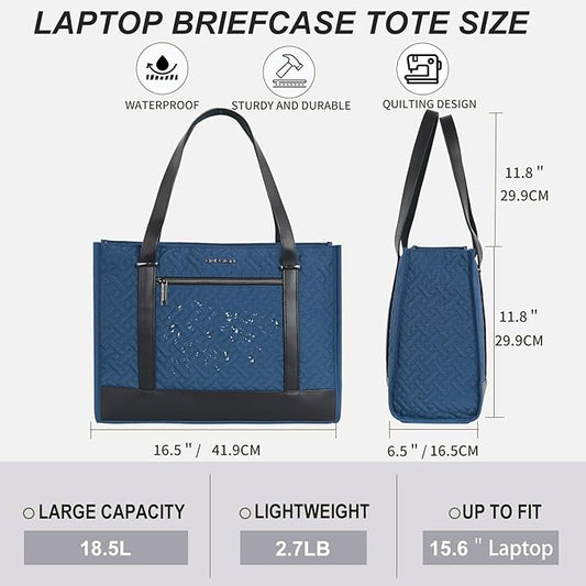EMPSIGN Laptop Tote Bag for Women 16 Inch, Stylish Computer Shoulder Tote Bag for Work, Large Capacity Quilted Laptop Briefcase, Waterproof Women Business Office Bag, Quilted Haze Blue