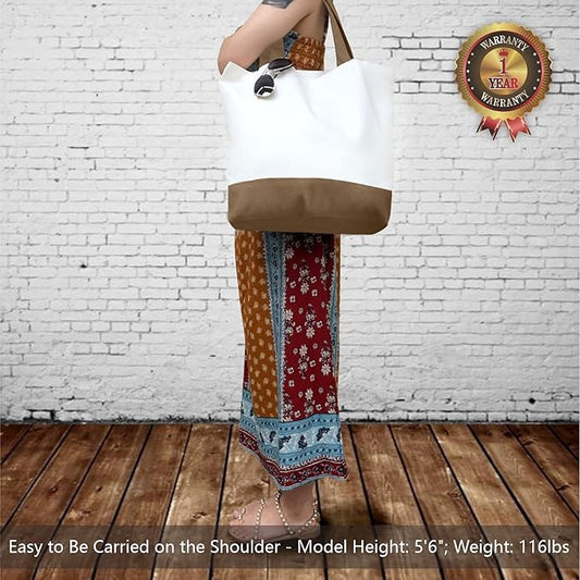 TOPDesign 1-Pack Super Strong Large 12oz Cotton Canvas Tote Bag, Reusable Grocery Shopping Cloth Bag, Fashionable Two-Tone Tote for Crafts, DIY Your Creative Designs