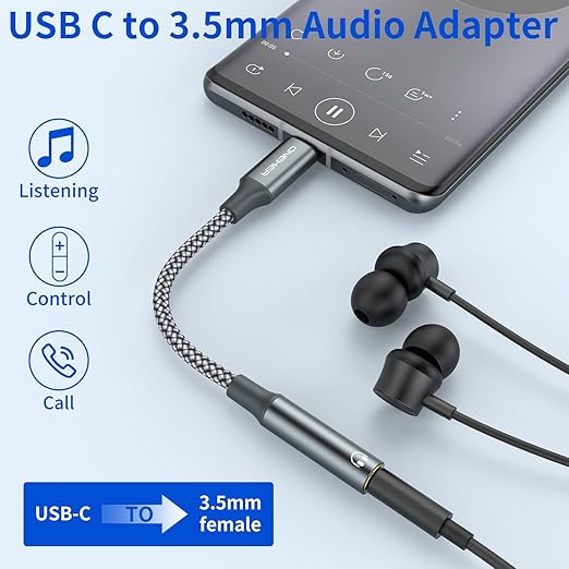 USB Type C to 3.5mm Headphone Jack Adapter, (2-Pack) USB C to Aux Female Audio Dongle Cable Cord Compatible with iPhone 16/15 Pro/15 Plus/15 Pro Max,iPad Pro,MacBook, Samsung Galaxy S24 S23 S22