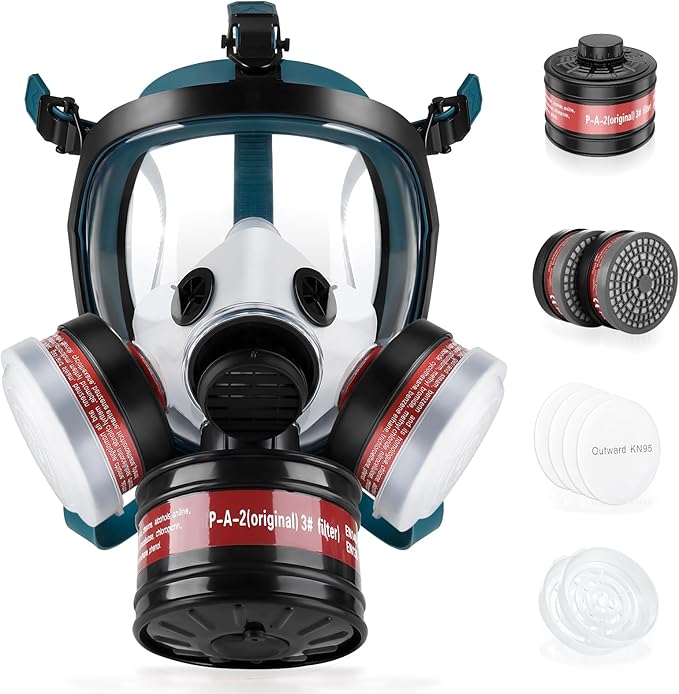 Full face Respirator Mask - Gas Masks Survival Nuclear and Chemical with Activated Carbon Filter for Chemical Dust