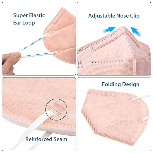 KN95 Face Masks 50 Pcs, 5-Ply Protection Dusty Rose KN95 Mask, Disposable Face Masks for Adults