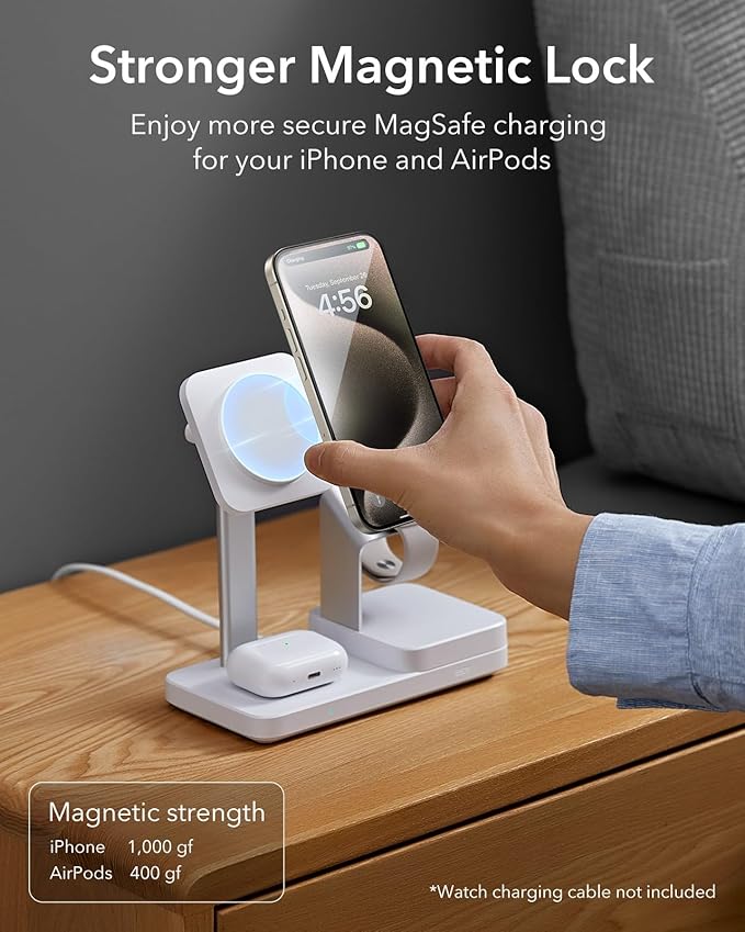 ESR 65W 4-in-1 GaN Wireless Charging Station(5-in-1 Stand), Designed for MagSafe Charger Stand, Magnetic Wireless Charger for iPhone 17/16/15/14/13, AirPods Pro/3/2, and USB A/C Devices, White