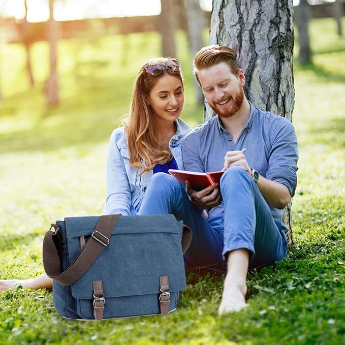 Messenger Bag for Men Retro, Canvas Satchel casual Briefcases Laptop Bag fit 13.3 15.6 Inch