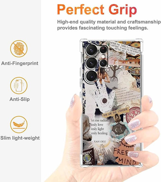 Case for Samsung Galaxy S23 Ultra with Aesthetic Beige Desgin,Spiritual Hippie Quotes Collage,Clear Soft TPU Protective Case,6.8"(Beige,S23U)