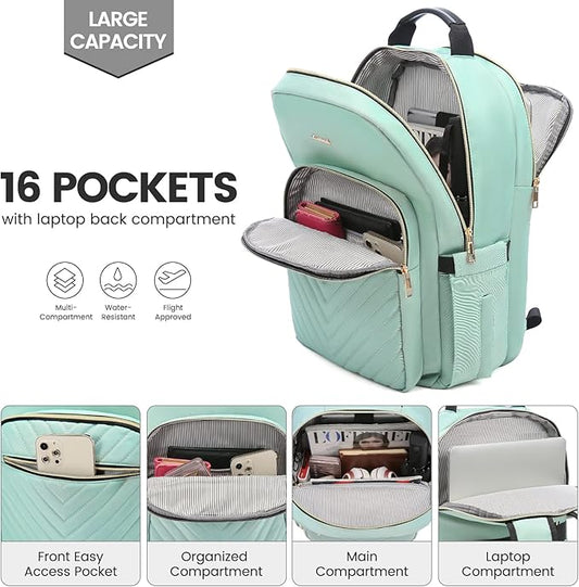LOVEVOOK Laptop Backpack for Women 15.6 inch,Cute Womens Travel Backpack Purse,Professional Laptop Computer Bag,Waterproof Work Business College Teacher Bags Carry on Backpack with USB Port,Mint Green