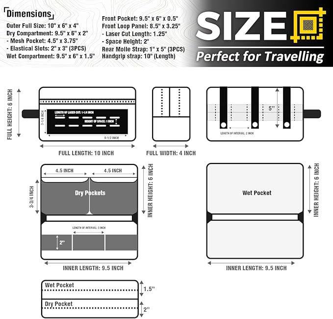 DBTAC Tactical Toiletry Bag for Men | Dry Wet Separate Hygiene Bag Compact Dopp Kit Mens Shaving Kit Travel shower Bag, CP Camo