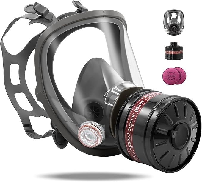 Reusable Full Face Gas Respirator, Anti-fog Gas Cover Organic Vapor Respirator Mask with 40 mm Activated Carbon Filter Canister and 2097 Filter, for Painting, Welding, Chemical
