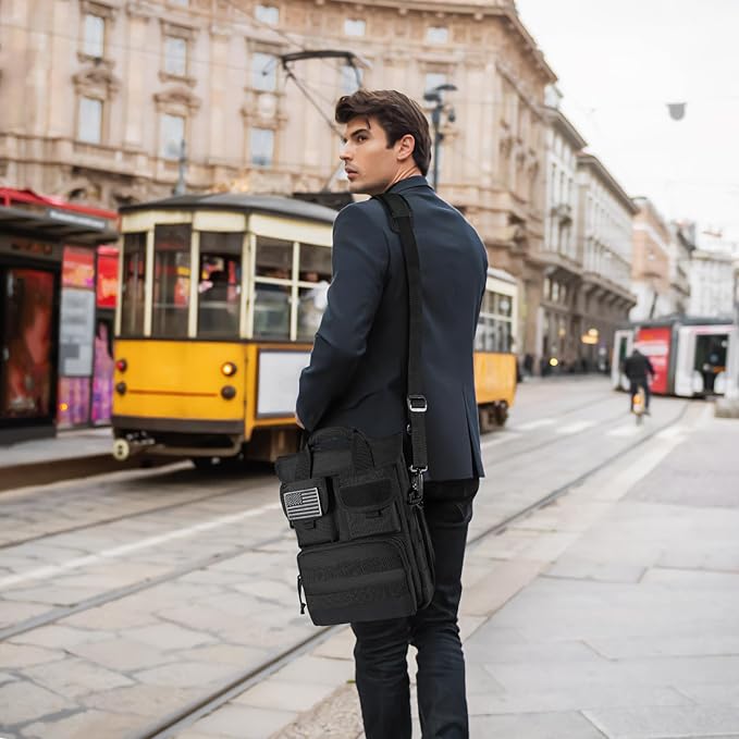 Tactical Messenger Bag Military MOLLE Sling Shoulder Pack Briefcase Laptop Assault Gear Handbags Utility Carry Satchel (Black, 13.3 inch)