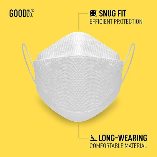 Good Mask Co. Good Comfort KN95 Face Mask, Disposable KN95 Face Mask, Folding, Filter Efficiency =95%, Comfortable Face Masks, Bulk Face Masks (10 Pack of Masks, White)