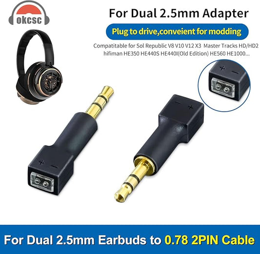 okcsc 2.5MM Male to 0.78 2 Pin Female Headphone Adapter for Dual 0.78 2 Pin Cable Adapter for Bose QC45 QC35 QC35II 700 QC25 Headphone 1 Pair Black