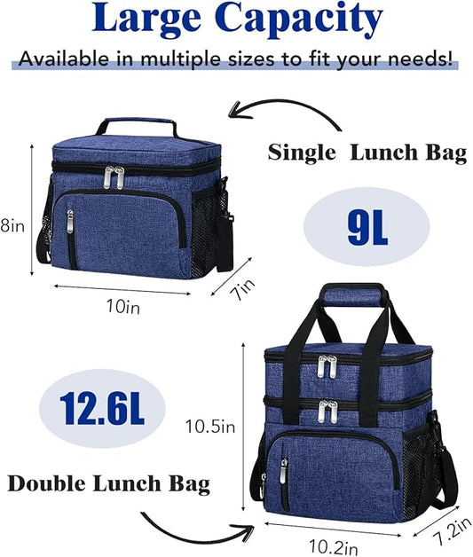 Insulated Lunch Bag for Men & Women - Leakproof Lunch Box Soft Cooler Tote, Adjustable Strap, Reusable Lunch Box for Work Office Picnic Beach Travel-Navy Blue