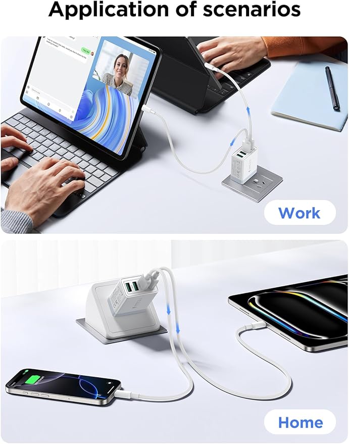 USB Wall Charger Block, 2-Pack 40W 4-Port USB Cube Power Adapter Plug, Multiport Charging Blocks Box Brick for iPhone 16 15 14 13 12 11 Pro Max XR Xs Max 8 7 6 Plus, Samsung, LG, Moto, Android Phones