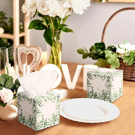 12 Pack Summer Eucalyptus Facial Tissues Cube Boxes 600 Sheets 3 Ply Small Square Green Eucalyptus Face Tissues Bulk for Summer Car Bedroom Supplies