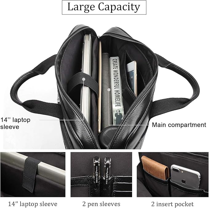 Augus Leather Messenger Bag for Men Vintage Travel Backpack 17 inch laptop Briefcase Shoulder Bags