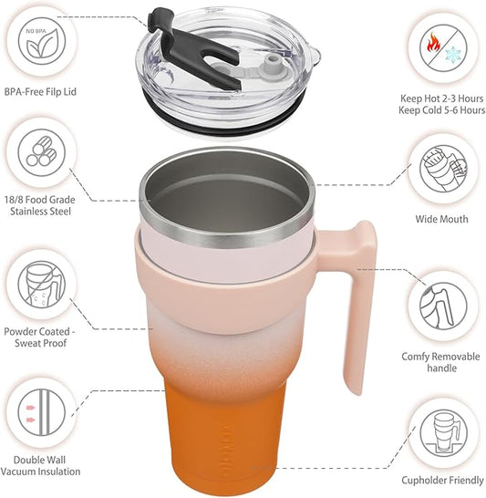 BJPKPK Tumbler With Handle And Straw 40oz Stainless Steel Tumbler With Lid Insulated Coffee Cups,Coral (Pack of 2)