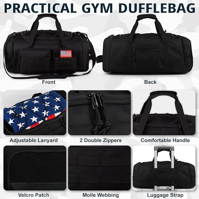 Tactical Gym Bag for Men,50L Large 3 in 1 Sports Duffle Bag with Shoes Compartment for Travel,Water Resistant Travel Backpack Weekender Overnight Bag with Wet Pocket for Women