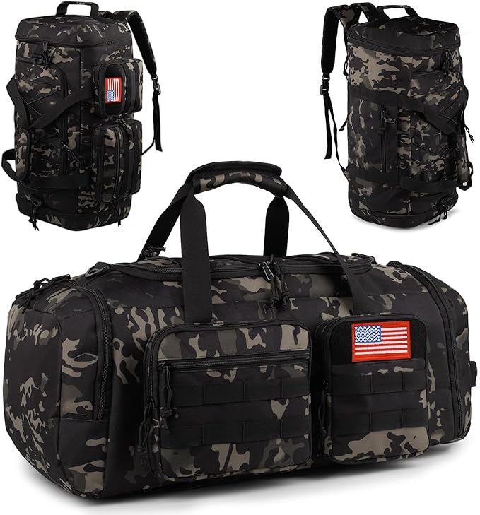 Tactical Gym Bag for Men,50L Large 3 in 1 Sports Duffle Bag with Shoes Compartment for Travel,Water Resistant Travel Backpack Weekender Overnight Bag with Wet Pocket for Women