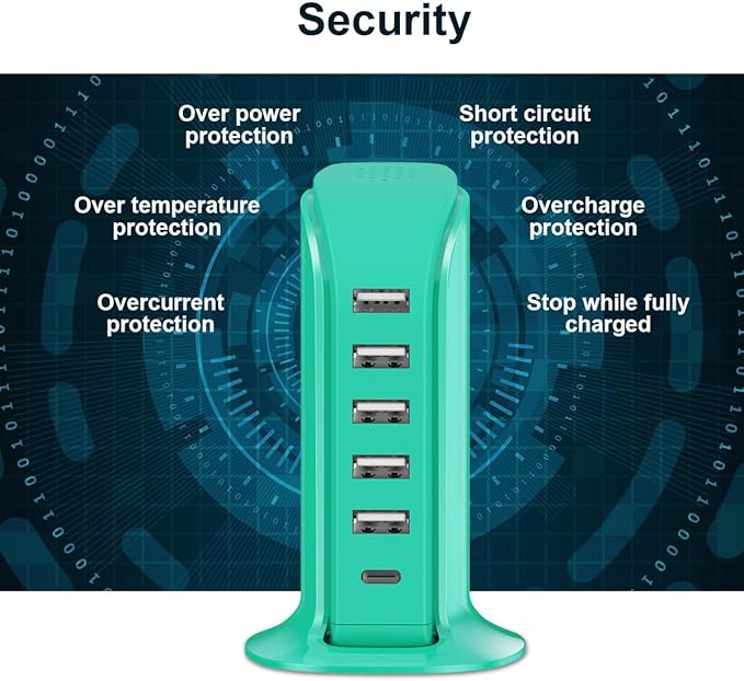 USB Tower Charging Station Upoy, Multiport Chargers for Multiple Devices 40W, Small Charging Hub for Desk, Office, Travel, USB Power Block Adapter for iPhone/Ipad