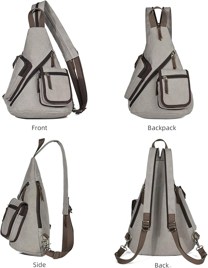 KL928 Canvas Sling Bag - Casual Crossbody Shoulder Daypack Rucksack Backpack for Men Women, Leaden