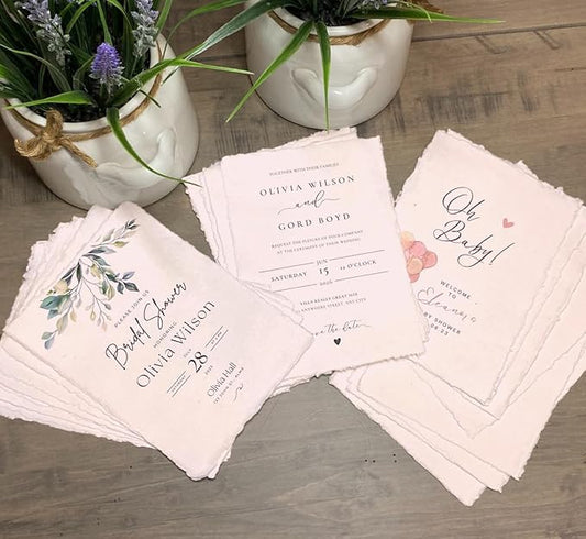 Wanderings Handmade Pink Deckle Edge Blank Paper - 4x6 - Pack of 50 - Watercolour/Mixed Media Paper - Save The Date Invitations Greeting Cards Notes DIY Arts Crafts - Thick 150 GSM