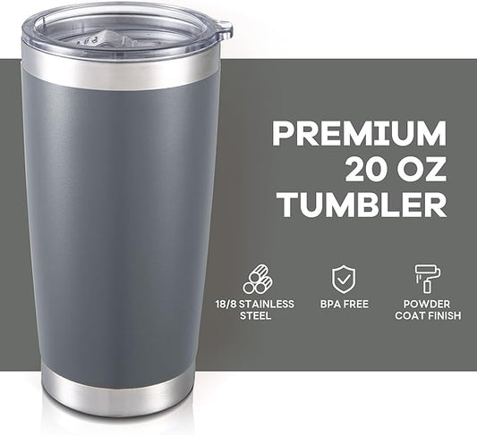 20 oz Tumbler with Lid Stainless Steel Insulated Tumblers Bulk Double Wall Vacuum Cups Powder Coated Travel Mug Keep Drinks Cold and Hot, Grey, 4 Pack