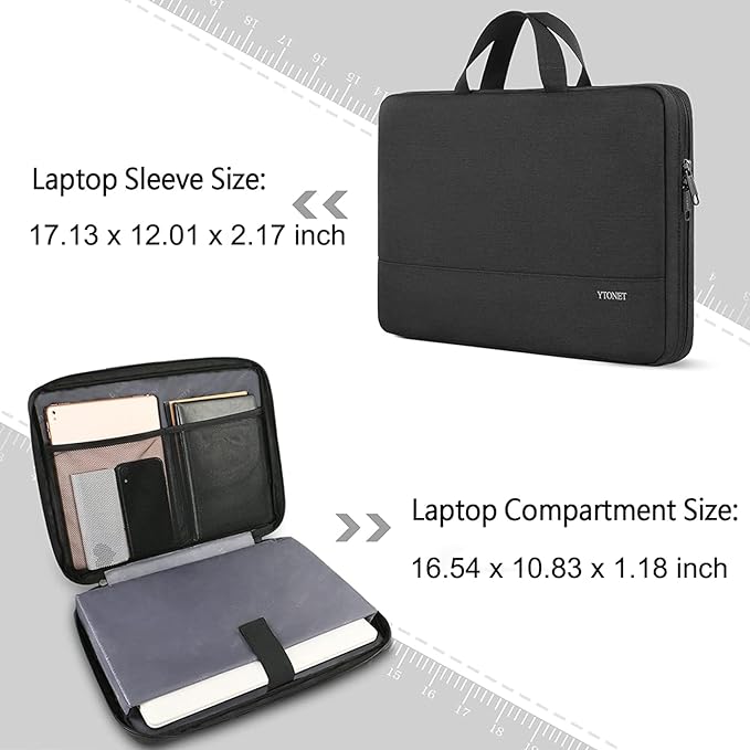Ytonet Laptop Sleeve Case 17 17.3 Inch, Water Resistant Laptop Cover TSA Travel Business Computer Carrying Bag with Handle, Compatible with HP Dell Lenovo Asus Chromebook Notebooks, Black