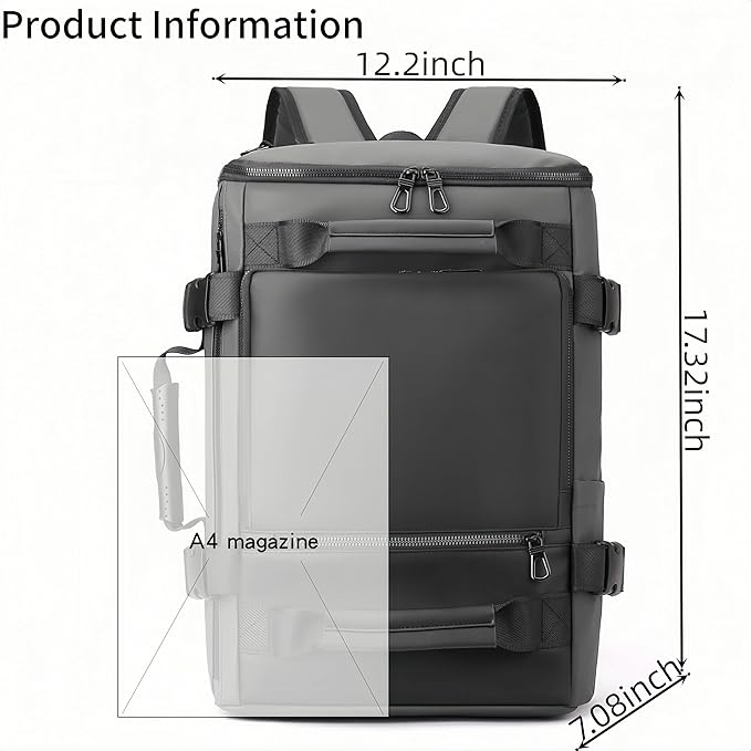 Carry On Backpack Travel Backpack for Men & Women, Durable Convertible Duffle Bag Fit for 16 Inch Laptop for Fitness, Travel (Gray)