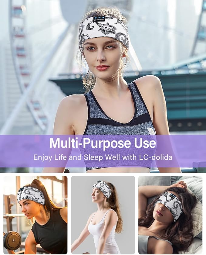 LC-dolida Sleep Headphones Bluetooth Wireless Headphones with Thin HD Stereo Speakers Perfect for Side Sleepers, Sport, Yoga, Travel