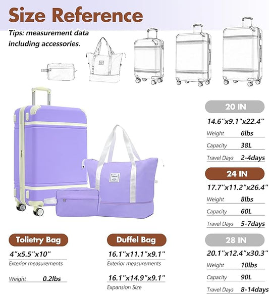 Merax Suitcase Set 24 inches Expandable Luggage with TSA Lock Spinner Wheels Hardshell Lightweight Vintage Luggage with Travel Bag,Purple