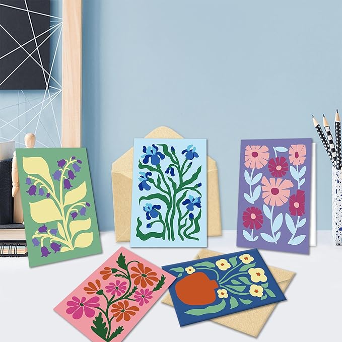 24 Pack Floral Greeting Cards with Envelopes, Floral Blank Note Cards Set for All Occasions, Boxed 8 Floral Designs Cards for Thank You, Birthday, Wedding, Condolence, Invitation, etc.
