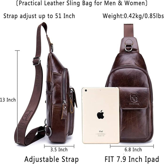 BULLCAPTAIN Mens Leather Crossbody Bag Shoulder Sling Bag Casual Daypacks Chest Bags for Travel Hiking Backpacks